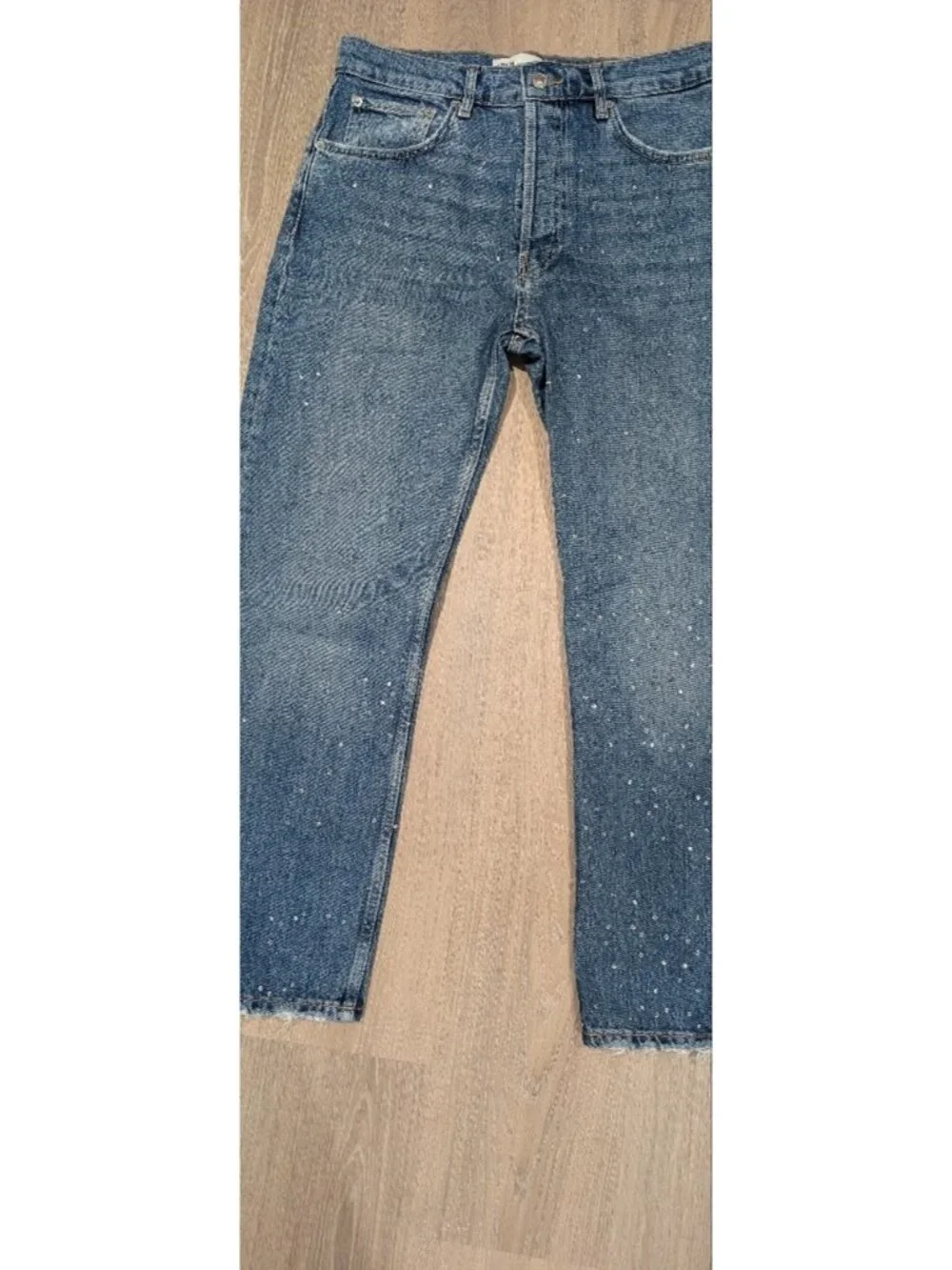 Zara Crystals & rhinestones  High-Rise Wide Leg Jeans with Sparkle - Picture 2 of 16